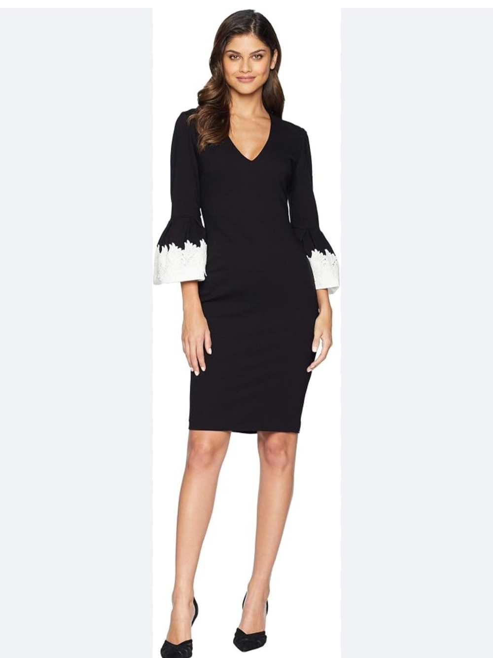 TED BAKER London Black Rastrel Bell Sleeve Dress with White Lace Trim- Size 4